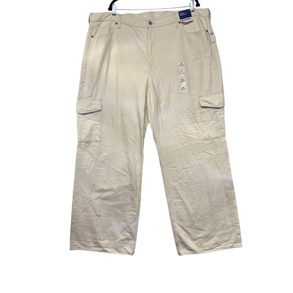 Old Navy Pants - Sky-Hi Wide‎ Leg Cargo Pants Cream Off White Speckled Extra High Rise 20 NEW